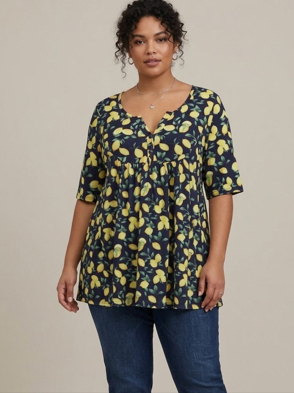 Allegrace Lemon Print Plus Size Top Size 3X